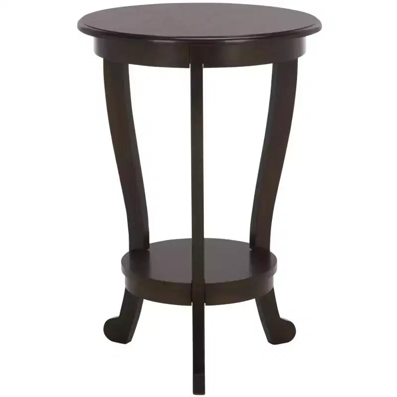 Table d'appoint ronde sur pied avec étagère inférieure, pin gris vintage, style traditionnel