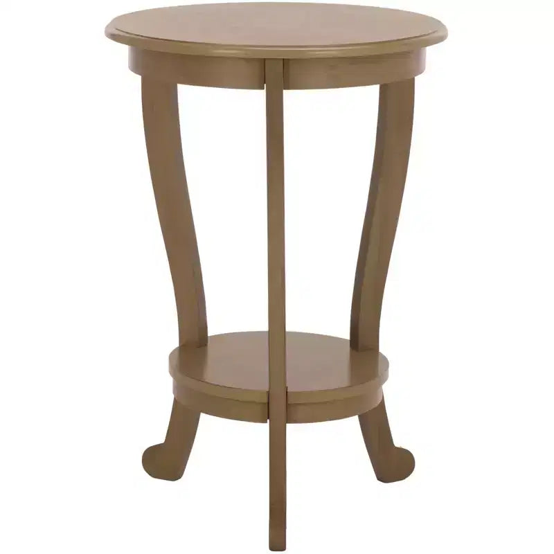 Table d'appoint ronde sur pied avec étagère inférieure, pin gris vintage, style traditionnel