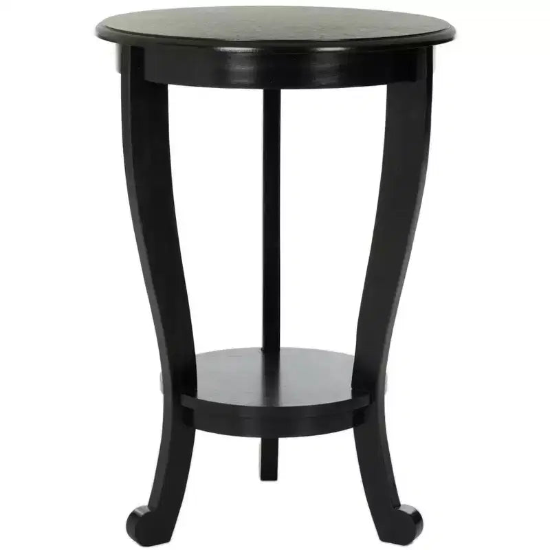Table d'appoint ronde sur pied avec étagère inférieure, pin gris vintage, style traditionnel