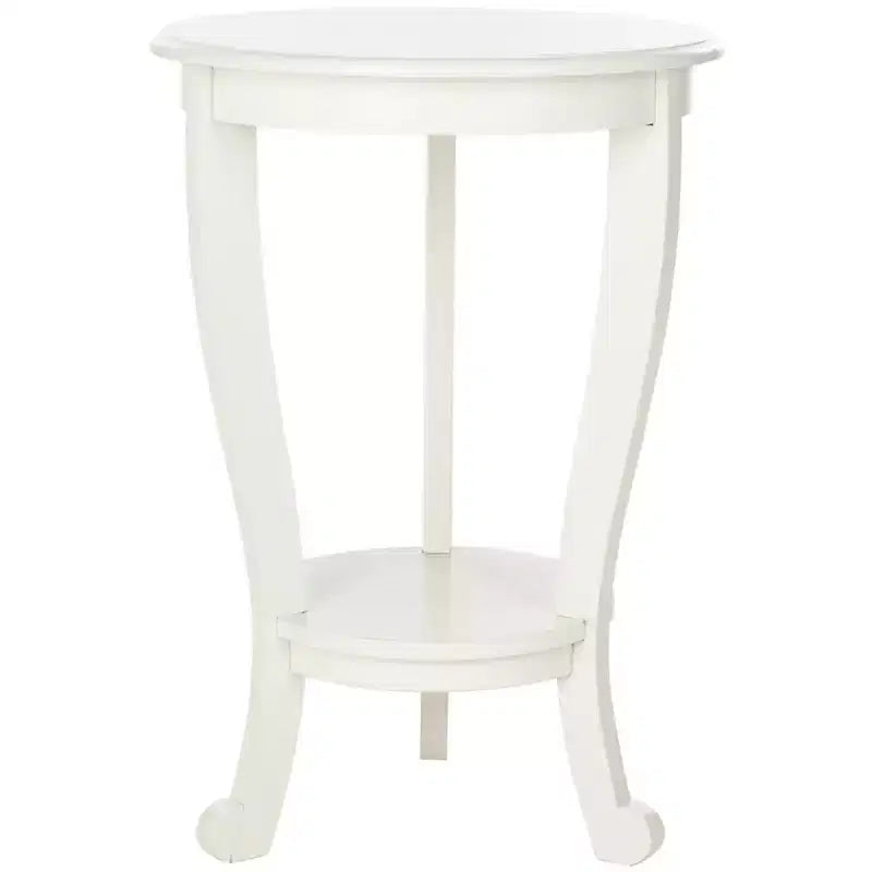 Table d'appoint ronde sur pied avec étagère inférieure, pin gris vintage, style traditionnel