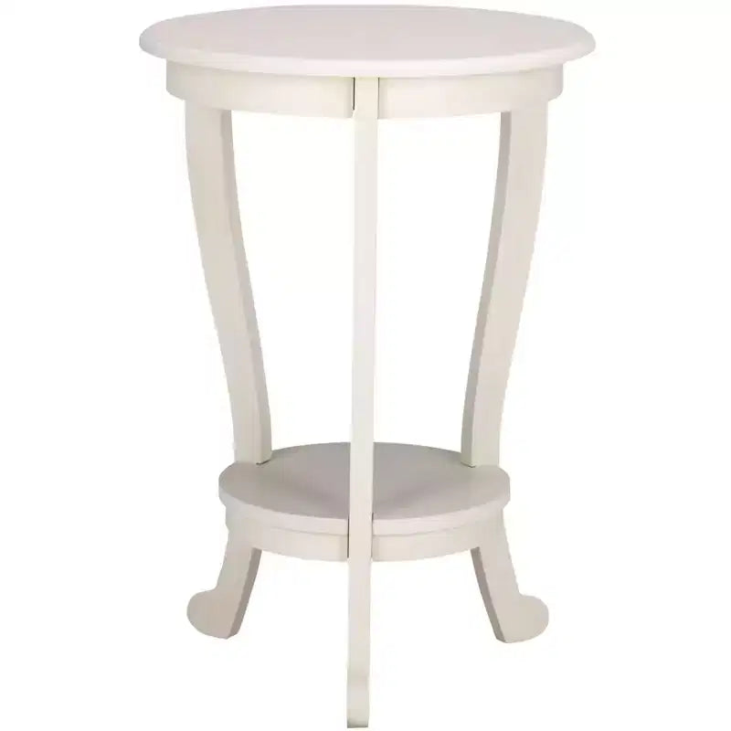 Table d'appoint ronde sur pied avec étagère inférieure, pin gris vintage, style traditionnel