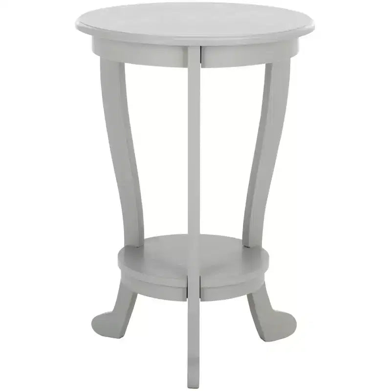 Table d'appoint ronde sur pied avec étagère inférieure, pin gris vintage, style traditionnel