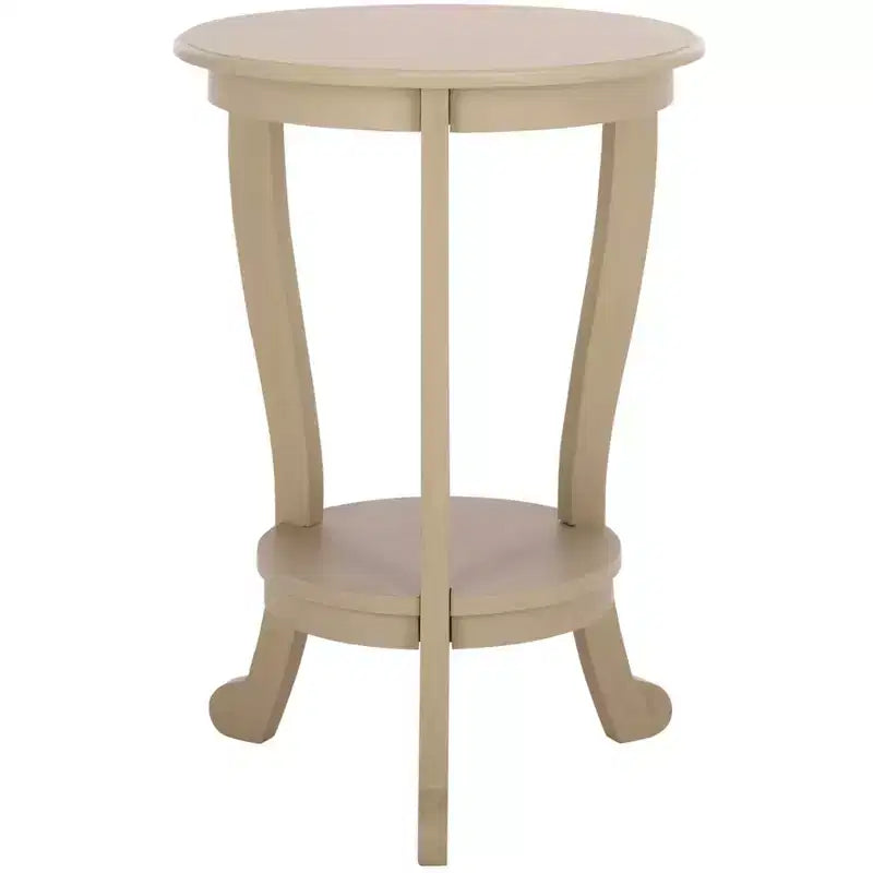 Table d'appoint ronde sur pied avec étagère inférieure, pin gris vintage, style traditionnel