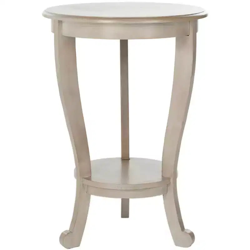 Table d'appoint ronde sur pied avec étagère inférieure, pin gris vintage, style traditionnel