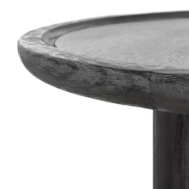 Table basse ronde, style rustique ferme, finition placage bois