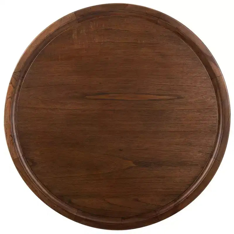 Table basse ronde, style rustique ferme, finition placage bois