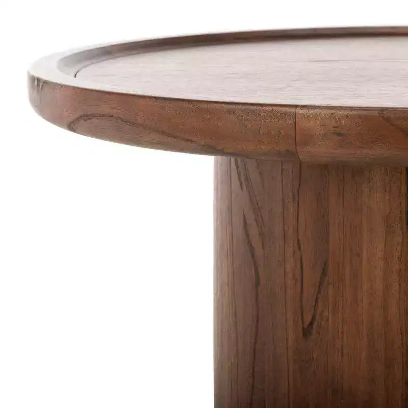 Table basse ronde, style rustique ferme, finition placage bois