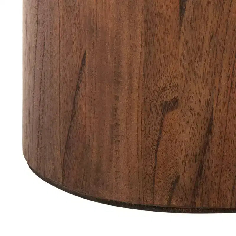 Table basse ronde, style rustique ferme, finition placage bois