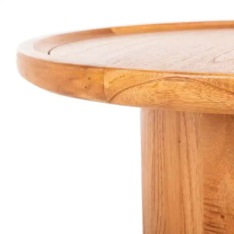 Table basse ronde, style rustique ferme, finition placage bois