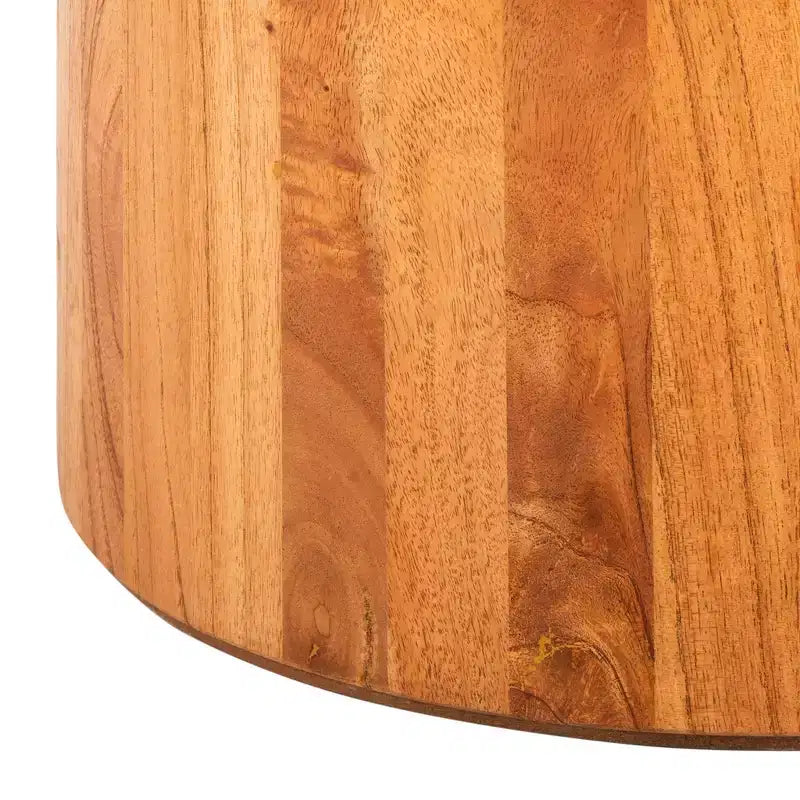 Table basse ronde, style rustique ferme, finition placage bois