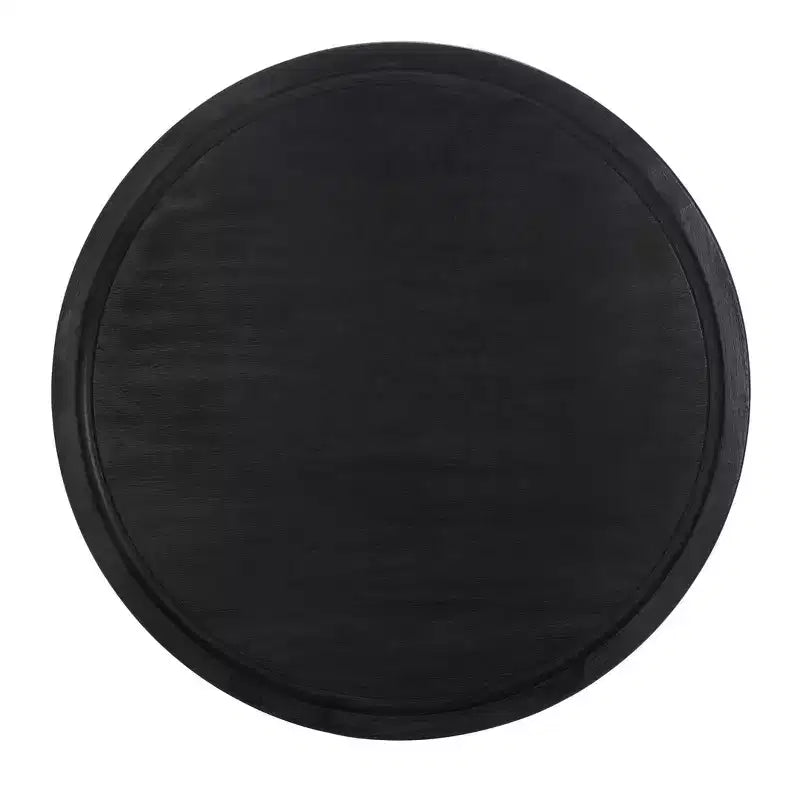 Table basse ronde, style rustique ferme, finition placage bois
