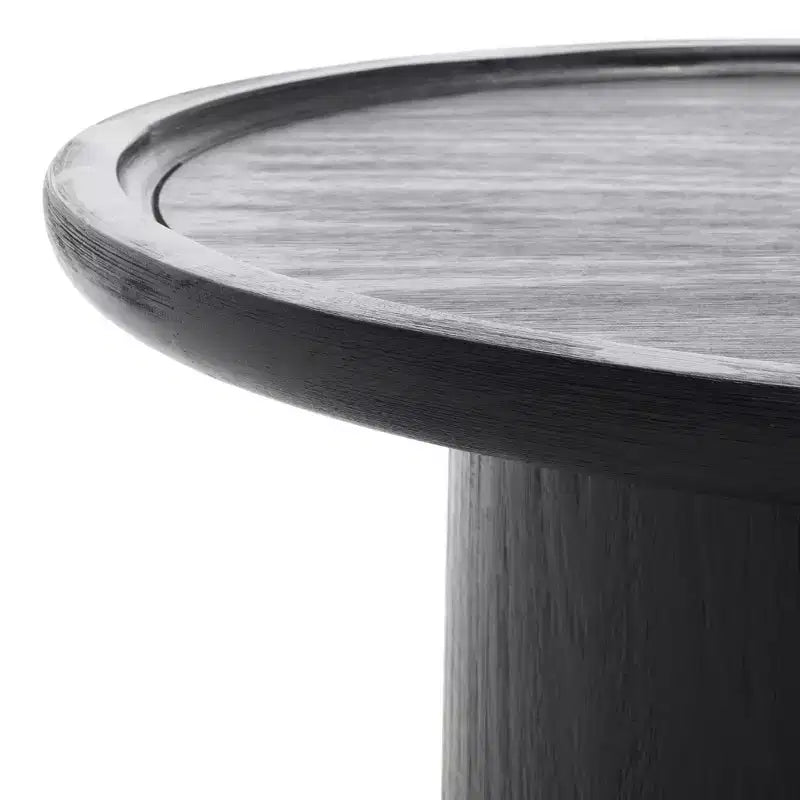 Table basse ronde, style rustique ferme, finition placage bois