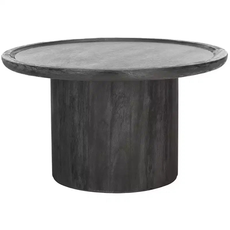 Table basse ronde, style rustique ferme, finition placage bois