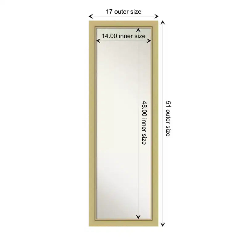 Miroir Mural Pleine Longueur, Cadre Doré Fin, 17,5" x 51,5", Fixation Porte ou Murale