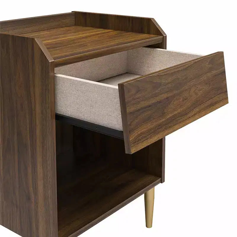 Table de chevet moderne du milieu du siècle pour enfants avec tiroir, noyer
