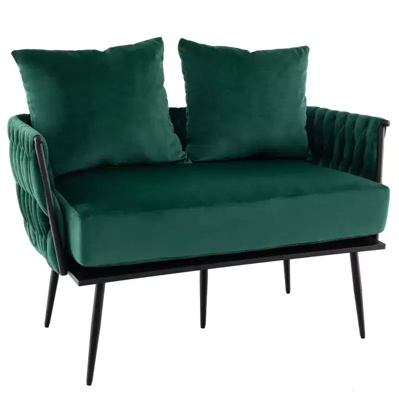 Causeuse moderne, velours hollandais avec dossier et accoudoirs tissés, capacité de 158 kg, vert/gris