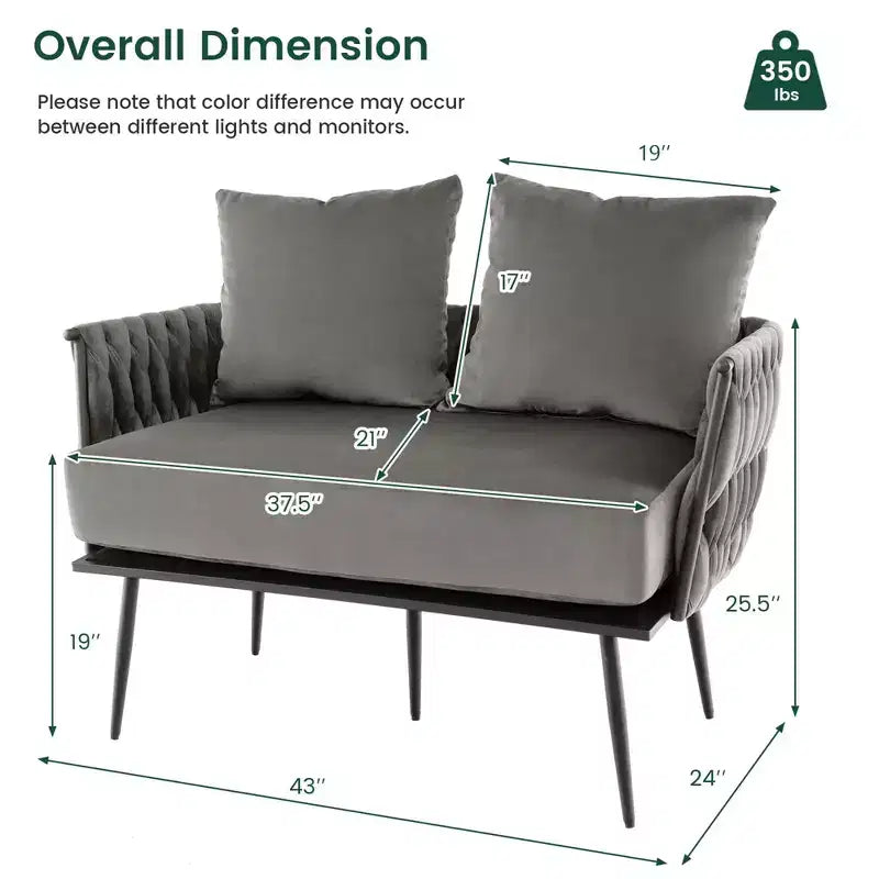 Causeuse moderne, velours hollandais avec dossier et accoudoirs tissés, capacité de 158 kg, vert/gris