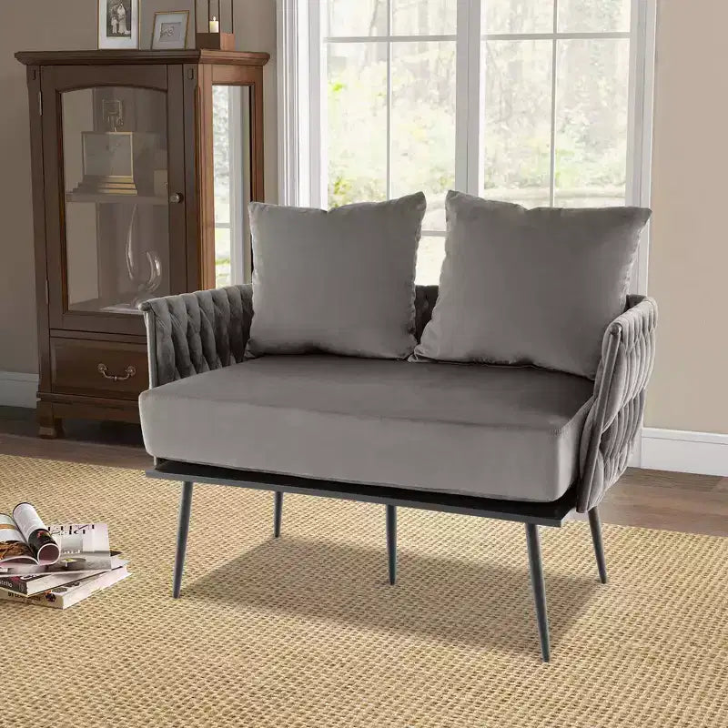 Causeuse moderne, velours hollandais avec dossier et accoudoirs tissés, capacité de 158 kg, vert/gris