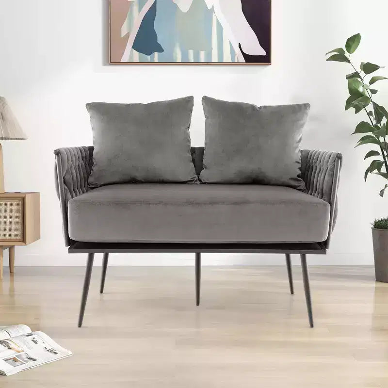 Causeuse moderne, velours hollandais avec dossier et accoudoirs tissés, capacité de 158 kg, vert/gris