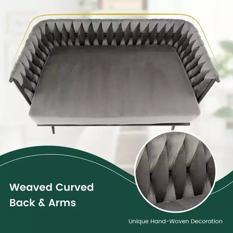 Causeuse moderne, velours hollandais avec dossier et accoudoirs tissés, capacité de 158 kg, vert/gris
