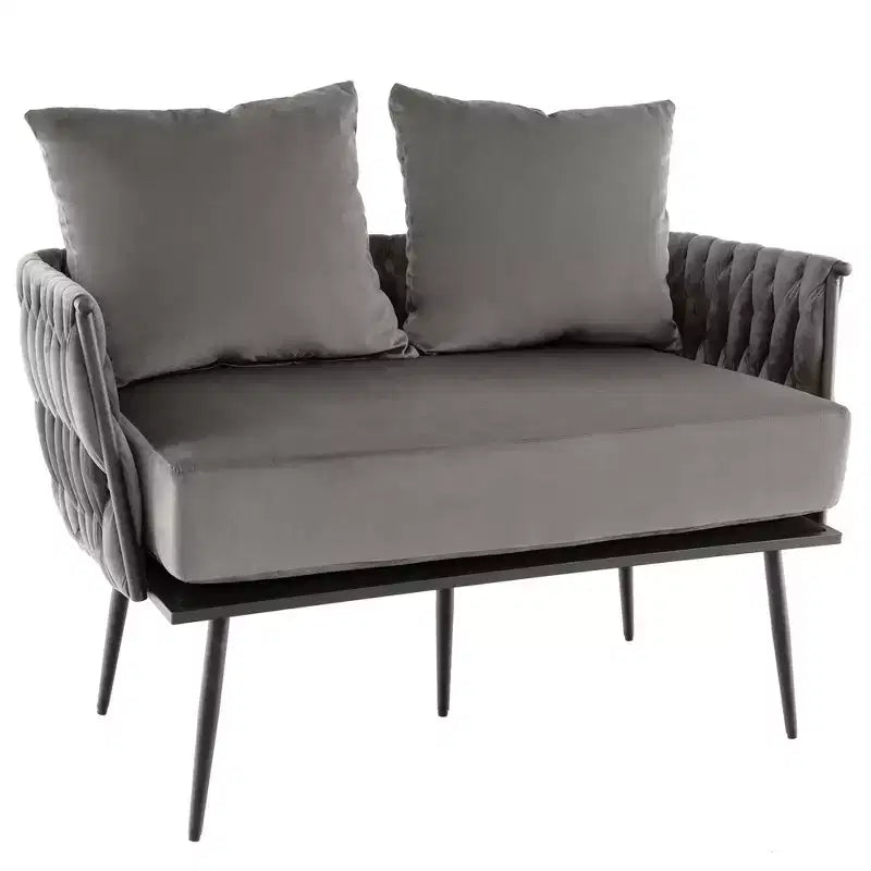 Causeuse moderne, velours hollandais avec dossier et accoudoirs tissés, capacité de 158 kg, vert/gris