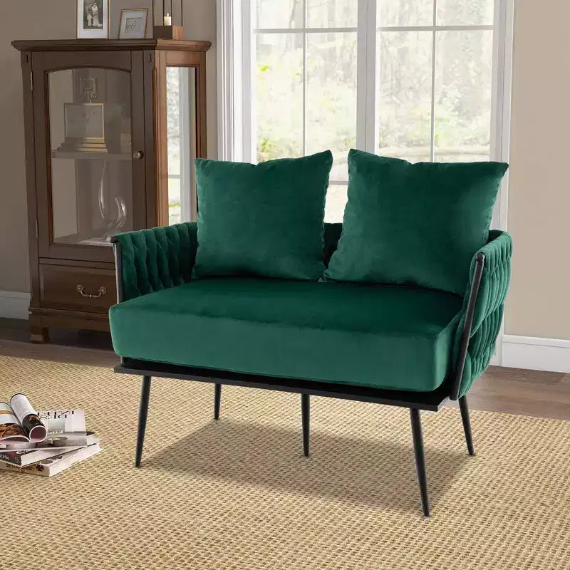 Causeuse moderne, velours hollandais avec dossier et accoudoirs tissés, capacité de 158 kg, vert/gris