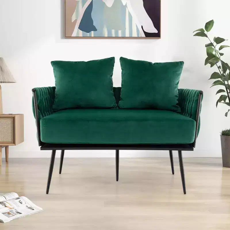 Causeuse moderne, velours hollandais avec dossier et accoudoirs tissés, capacité de 158 kg, vert/gris