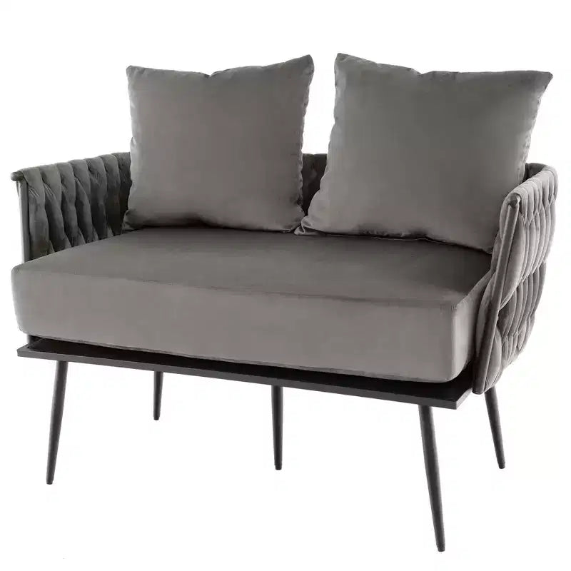 Causeuse moderne, velours hollandais avec dossier et accoudoirs tissés, capacité de 158 kg, vert/gris