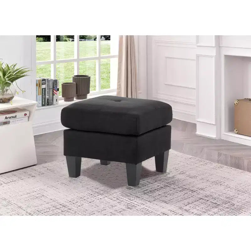 Ottoman carré capitonné en polyester, mousse haute densité