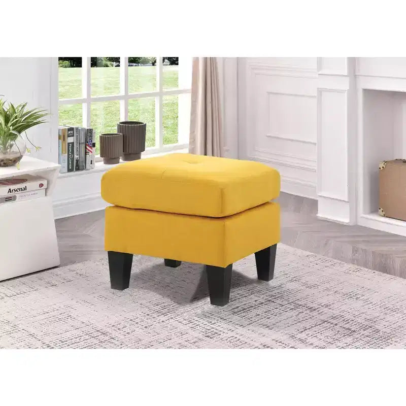 Ottoman carré capitonné en polyester, mousse haute densité
