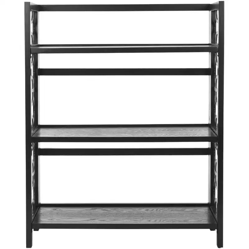 Petite Bibliothèque Ouverte, Noir, 3 Étagères, Bois de Peuplier