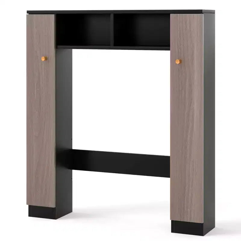 Meuble de rangement pour WC avec double porte, 4 étagères réglables, naturel/blanc