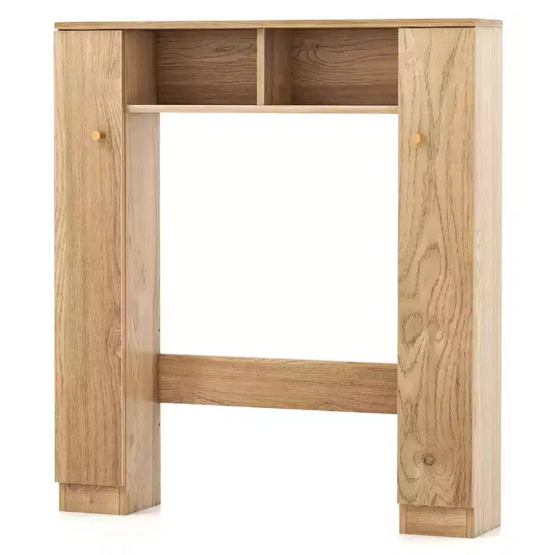 Meuble de rangement pour WC avec double porte, 4 étagères réglables, naturel/blanc