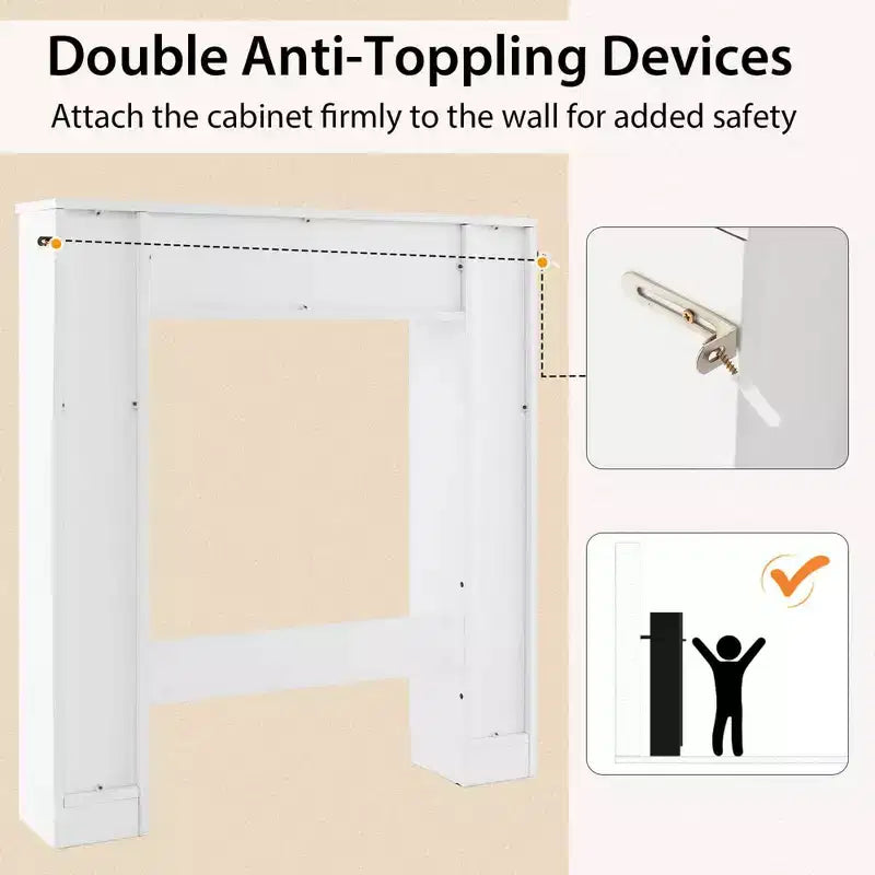 Meuble de rangement pour WC avec double porte, 4 étagères réglables, naturel/blanc