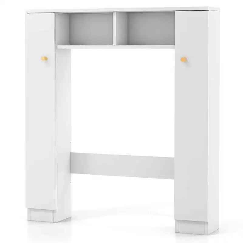 Meuble de rangement pour WC avec double porte, 4 étagères réglables, naturel/blanc