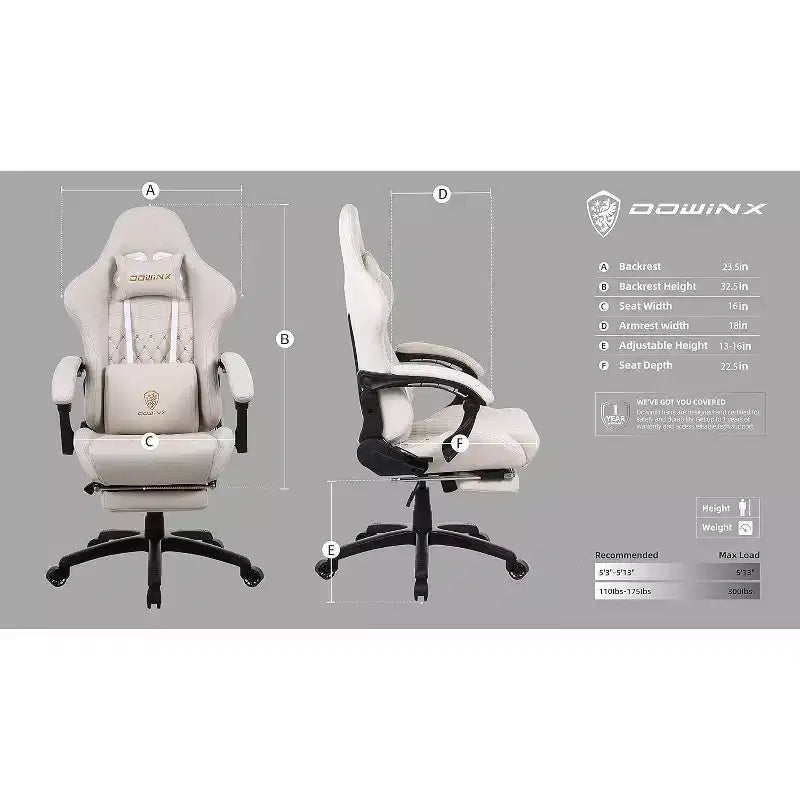 Chaise de jeu avec support lombaire massant et repose-pieds rétractable, en cuir, capacité de 136 kg