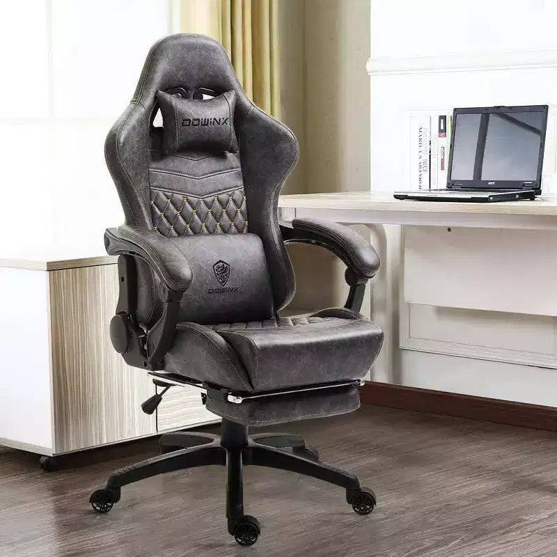 Chaise de jeu avec support lombaire massant et repose-pieds rétractable, en cuir, capacité de 136 kg