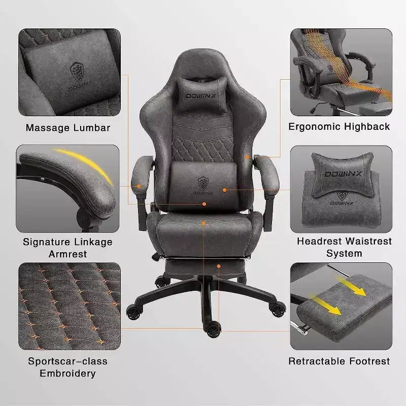 Chaise de jeu avec support lombaire massant et repose-pieds rétractable, en cuir, capacité de 136 kg