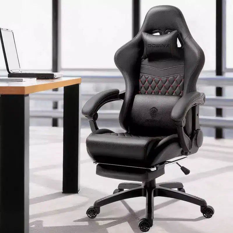 Chaise de jeu avec support lombaire massant et repose-pieds rétractable, en cuir, capacité de 136 kg