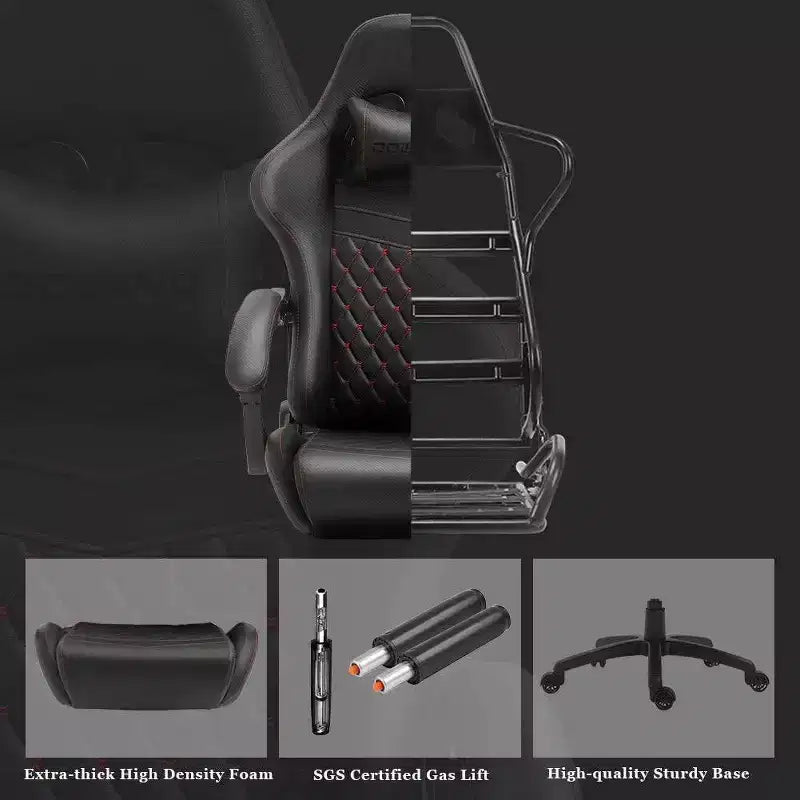 Chaise de jeu avec support lombaire massant et repose-pieds rétractable, en cuir, capacité de 136 kg