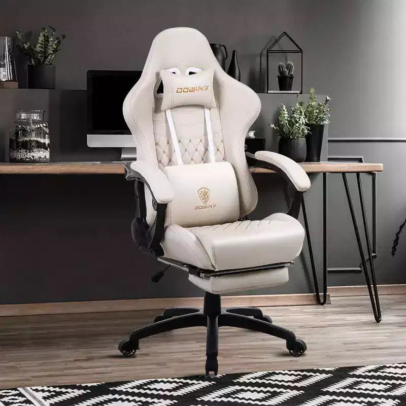Chaise de jeu avec support lombaire massant et repose-pieds rétractable, en cuir, capacité de 136 kg