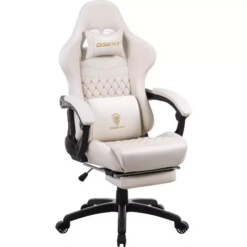Chaise de jeu avec support lombaire massant et repose-pieds rétractable, en cuir, capacité de 136 kg