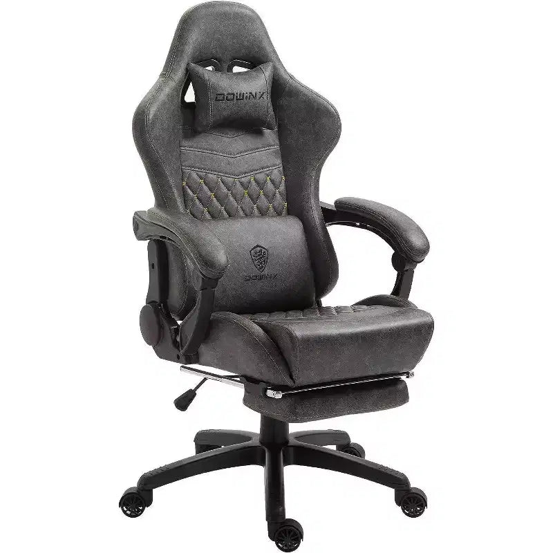 Chaise de jeu avec support lombaire massant et repose-pieds rétractable, en cuir, capacité de 136 kg