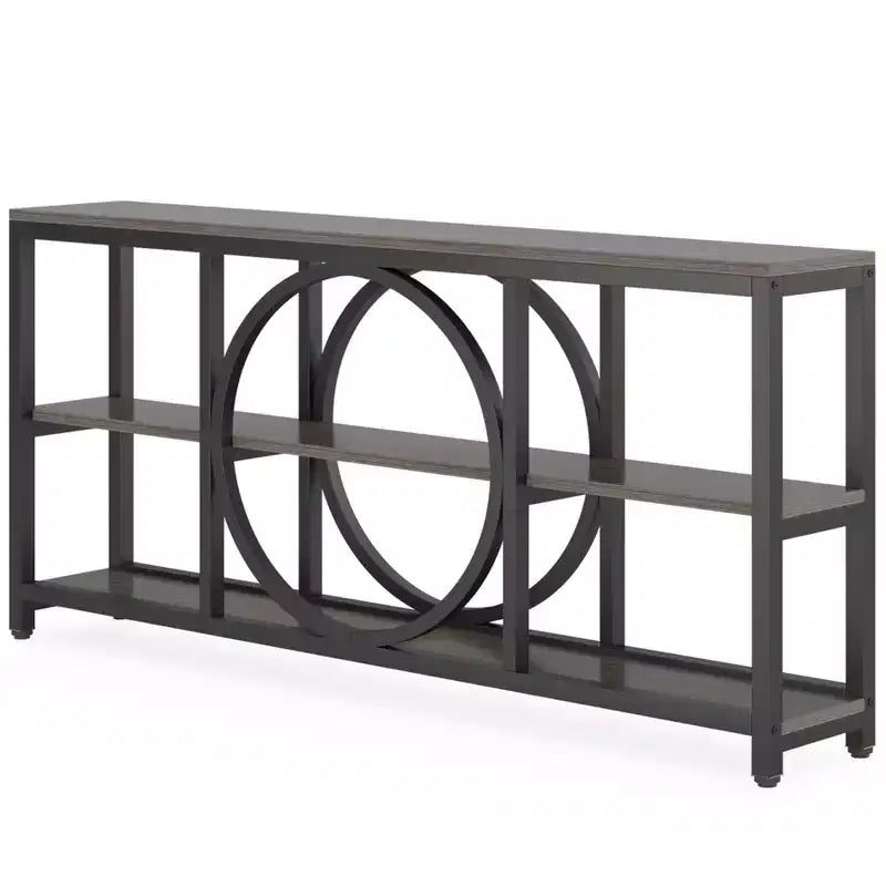 Console longue 3 niveaux de 70,9 po, style industriel rustique, brun et noir