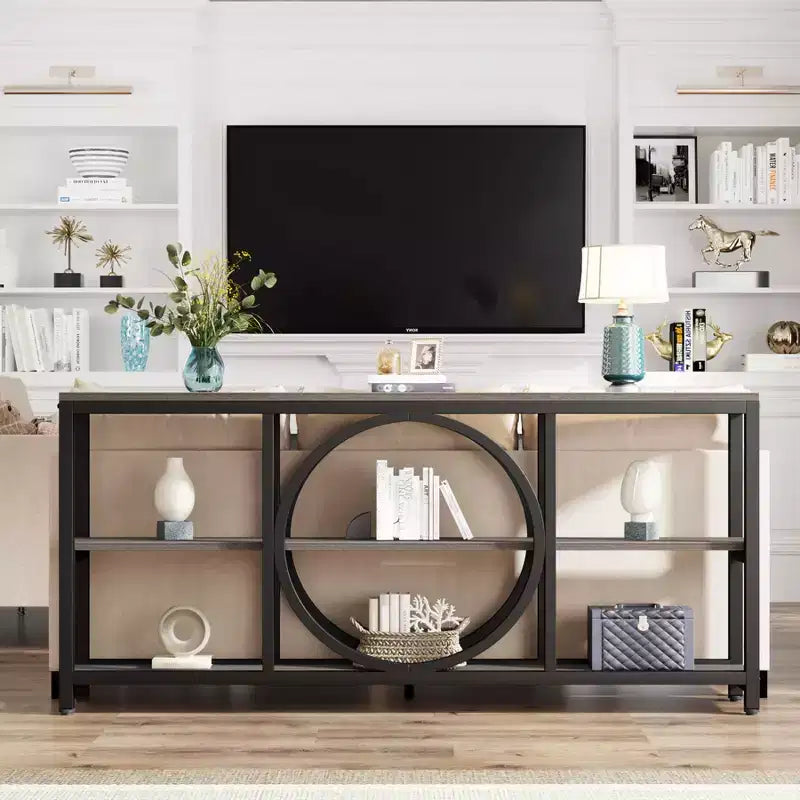 Console longue 3 niveaux de 70,9 po, style industriel rustique, brun et noir