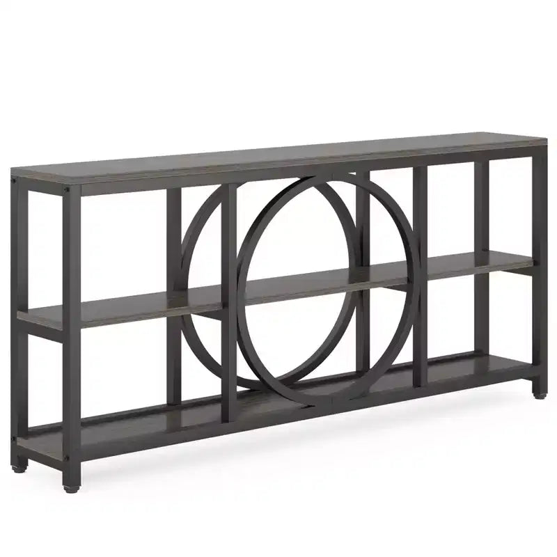 Console longue 3 niveaux de 70,9 po, style industriel rustique, brun et noir