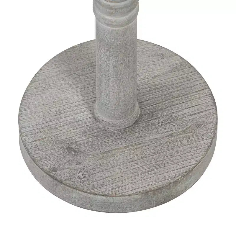 Guéridon de ferme à piètement colonne, finition gris vieilli, bois massif