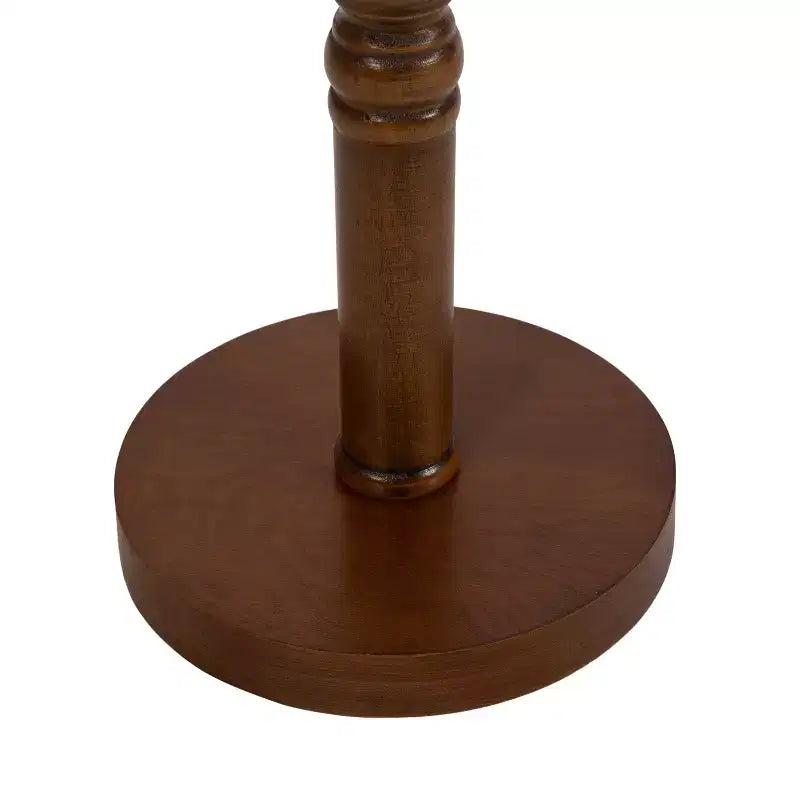 Guéridon de ferme à piètement colonne, finition gris vieilli, bois massif