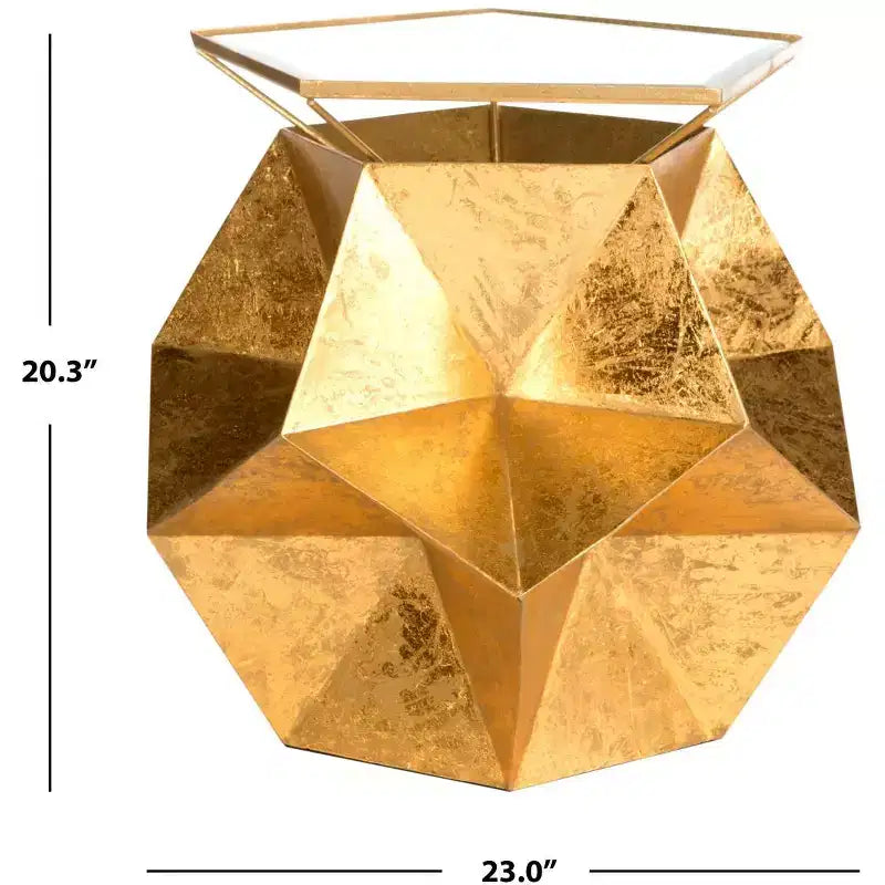 Table d'appoint géométrique dorée glamour, fer et verre, 58,42 cm x 58,42 cm x 50,8 cm