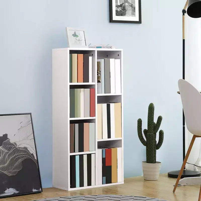Bibliothèque à 7 Compartiments, Étagères Autoportantes et Organisateur de Rangement, Blanc